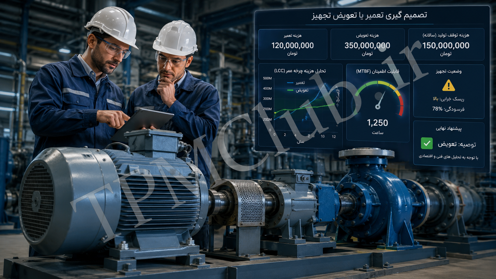 تصمیم‌گیری بین تعمیر یا تعویض تجهیزات صنعتی بر اساس هزینه، قابلیت اطمینان و عمر تجهیز