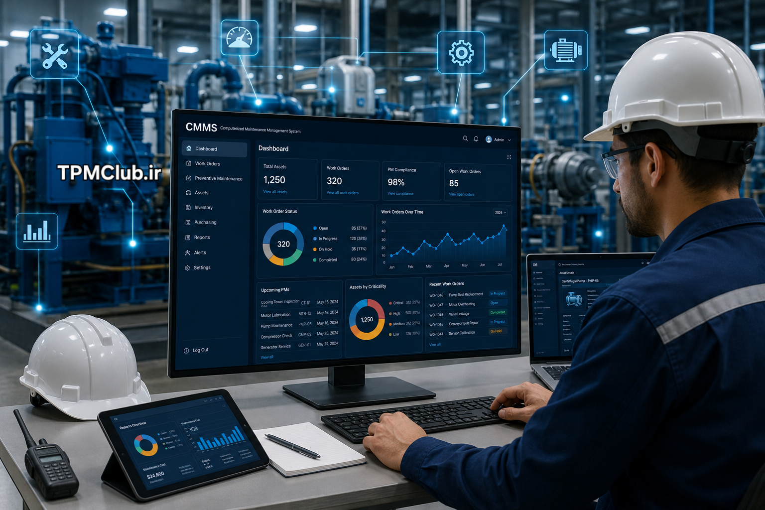 نمایش سیستم CMMS و مدیریت دیجیتال نگهداری و تعمیرات تجهیزات در کارخانه
